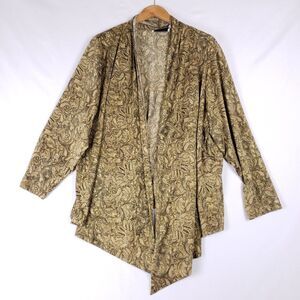 Simonton Says Gold Paisley Metallic Drape Cardigan Plus 3X USA Made Open Glam‎